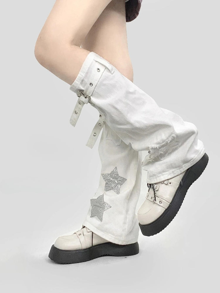 Y2K Star Patch Belted Leg Warmers