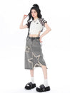 Y2K Star Patchwork Midi Skirt