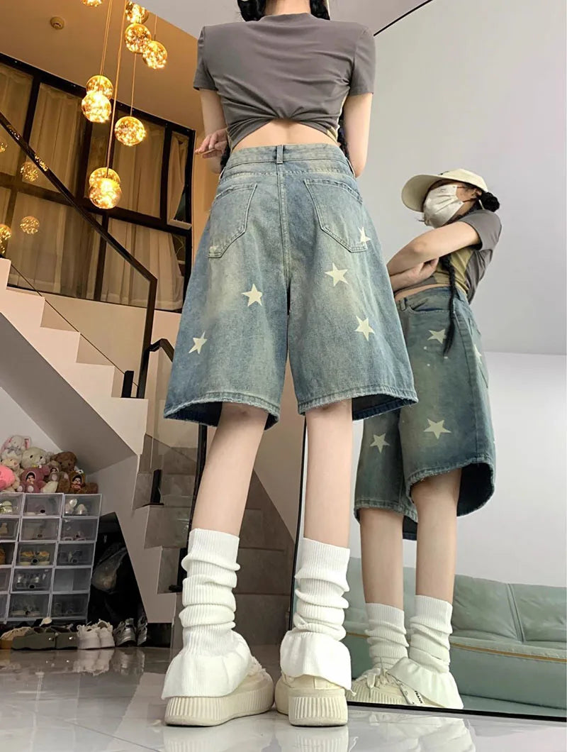 Jorts Y2k Star Jeans Baggy Jorts Jean Shorts Y2K Star Print Baggy