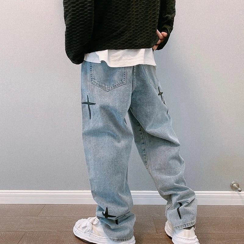 Y2K Straight Leg Cross Print Jeans