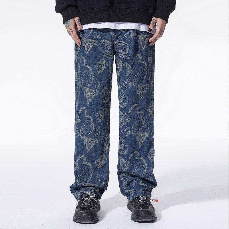 しずくPAINT MOTIF PRINT DENIM PANTS Spray Paint Straight Leg Jeans - Litlookz Studio