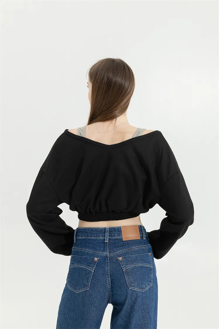 Y2K Strap Detailed Crop Sweatshirt