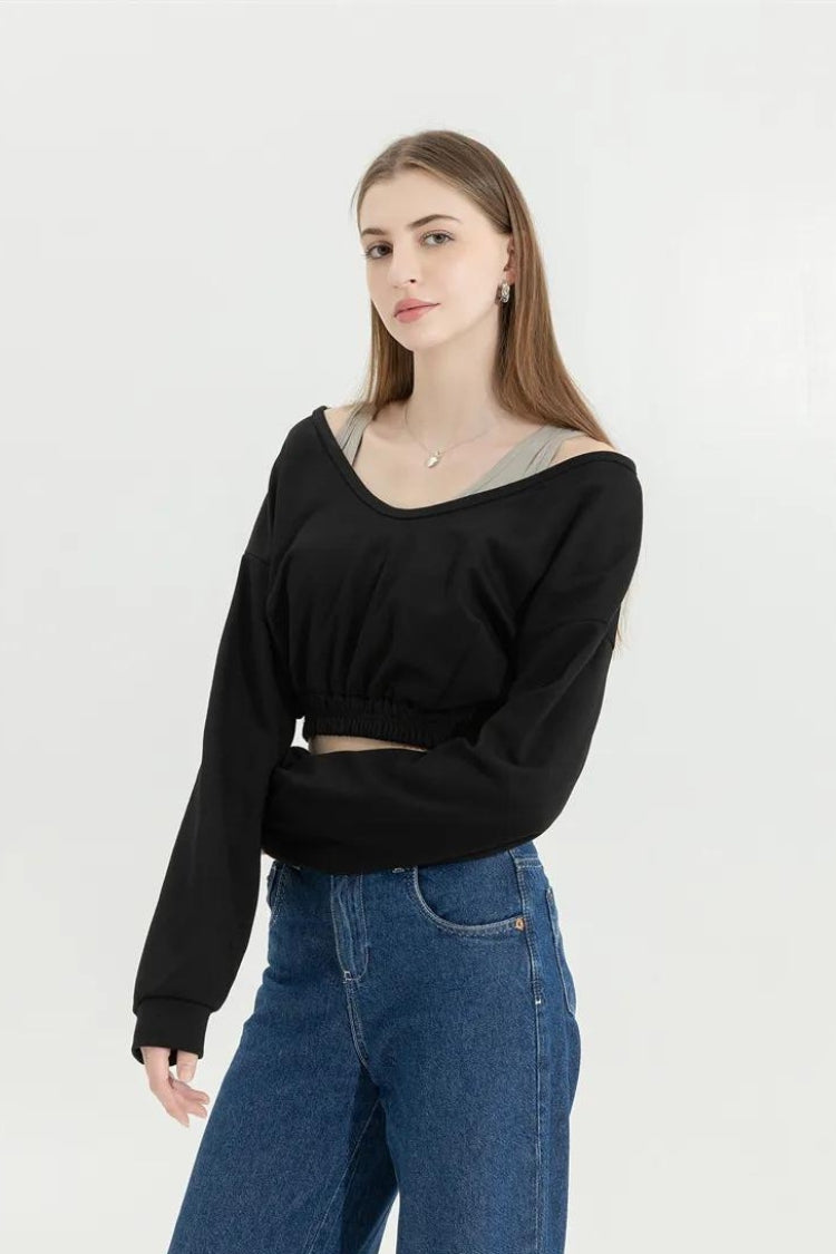 Y2K Strap Detailed Crop Sweatshirt