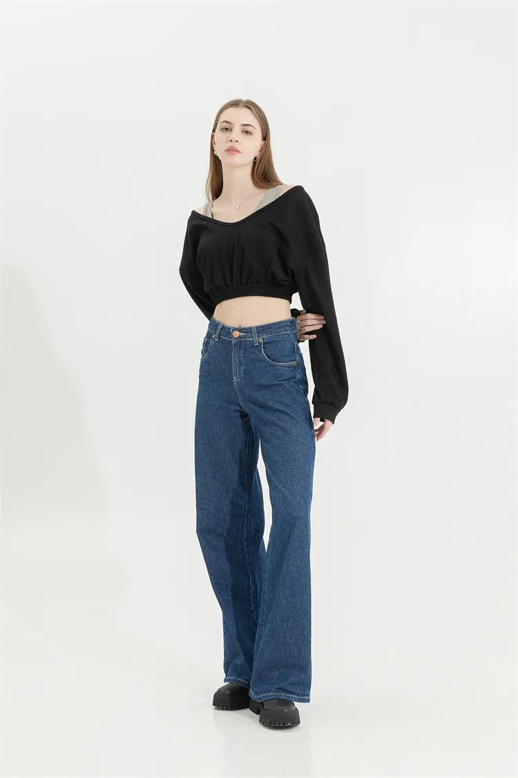Y2K Strap Detailed Crop Sweatshirt