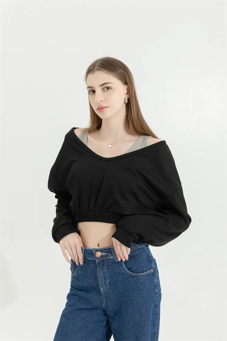 Y2K Strap Detailed Crop Sweatshirt