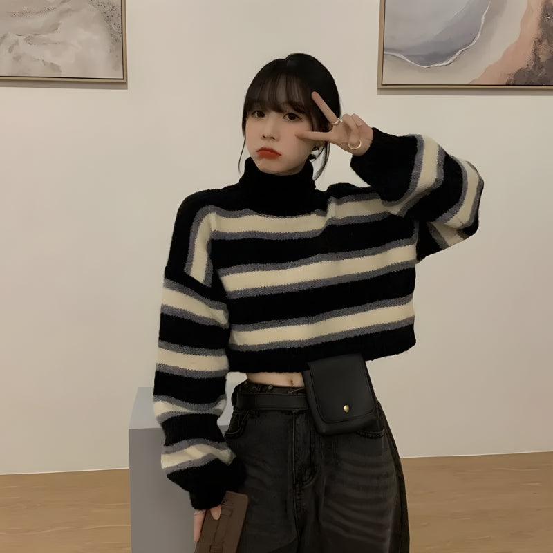 Y2K Striped Crop Sweater