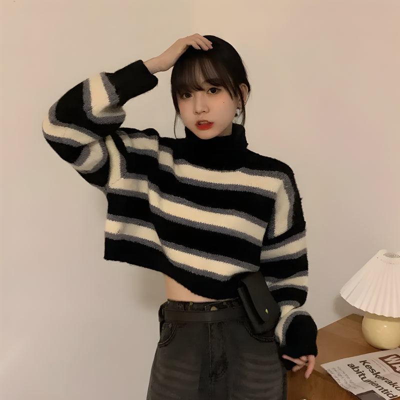 Y2K Striped Crop Sweater