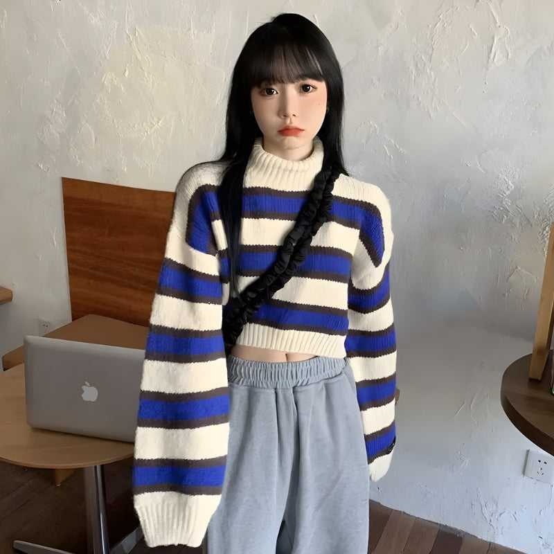 Y2K Striped Crop Sweater