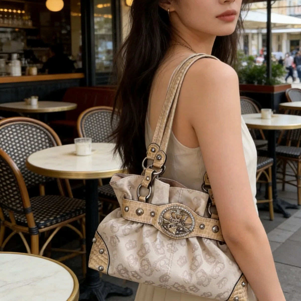Y2K Studded Buckle Shoulder Bag