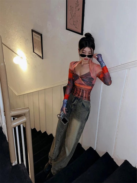 Y2K Sparkly Mesh Comic Book Top (M)