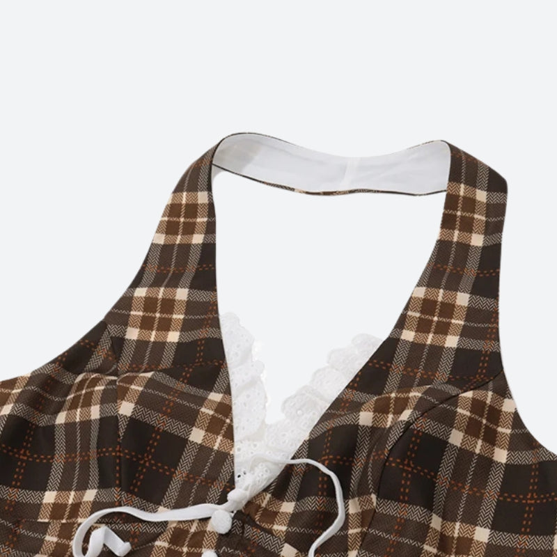 Y2K Vintage Plaid Halter Top - Litlookz Studio