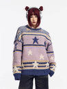 Y2K Vintage Stars Striped Knitted Sweater