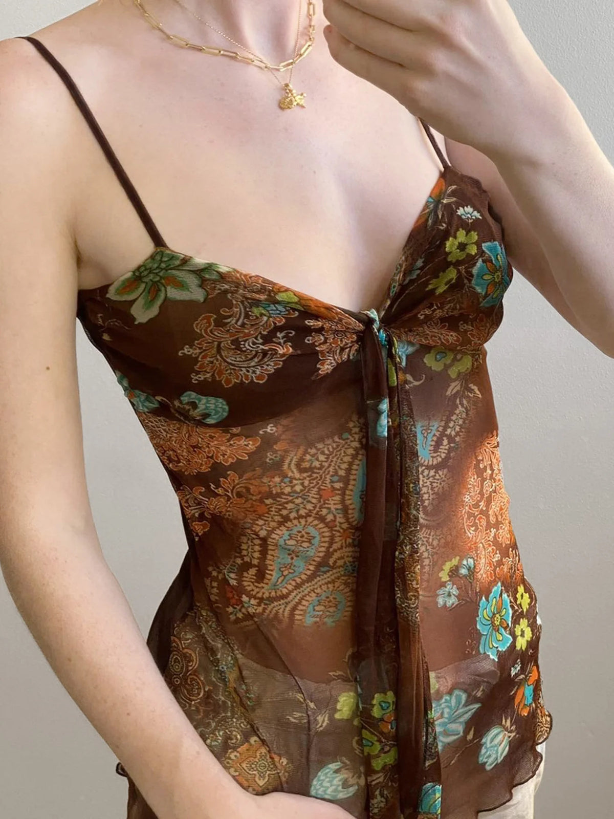 Y2K Vintage Tie Mesh Top