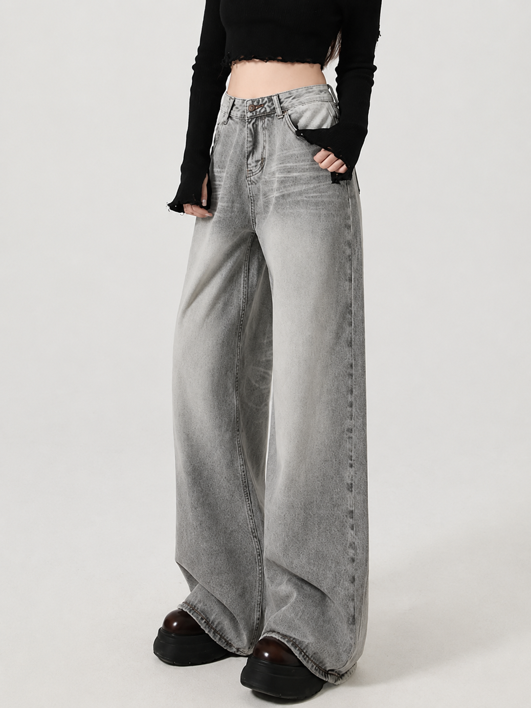 Shop Y2K Washed Wide Leg Jeans - Litlookz Studio