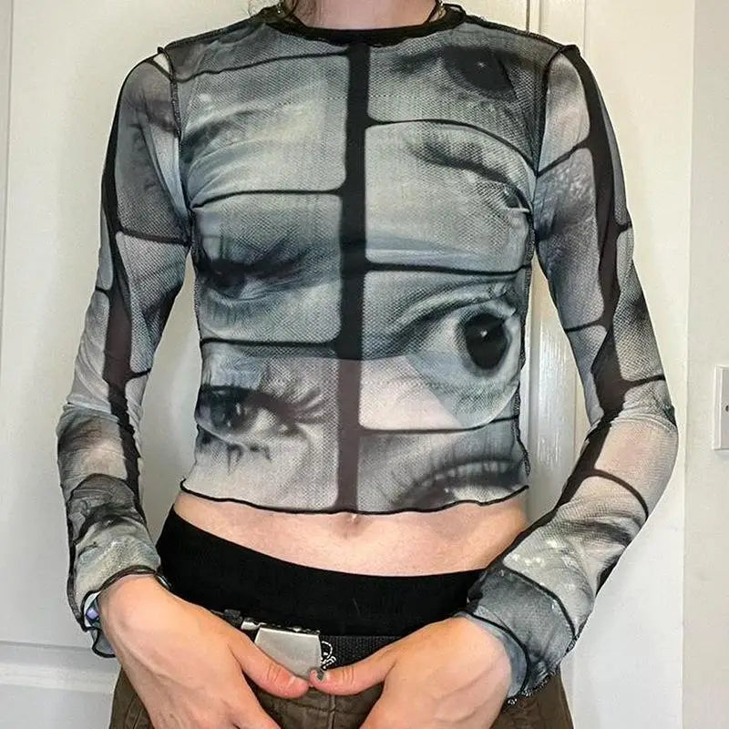 Y2K Weirdcore Eyes Top