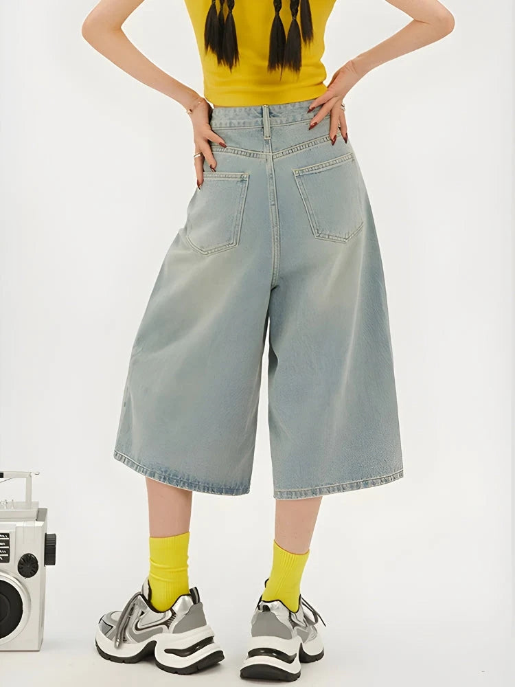 Y2K Wide Leg Denim Shorts - Litlookz Studio