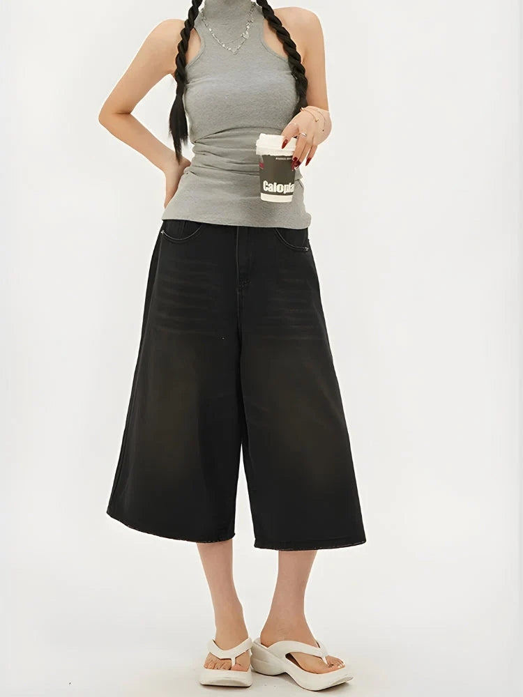 Y2K Wide Leg Denim Shorts - Litlookz Studio