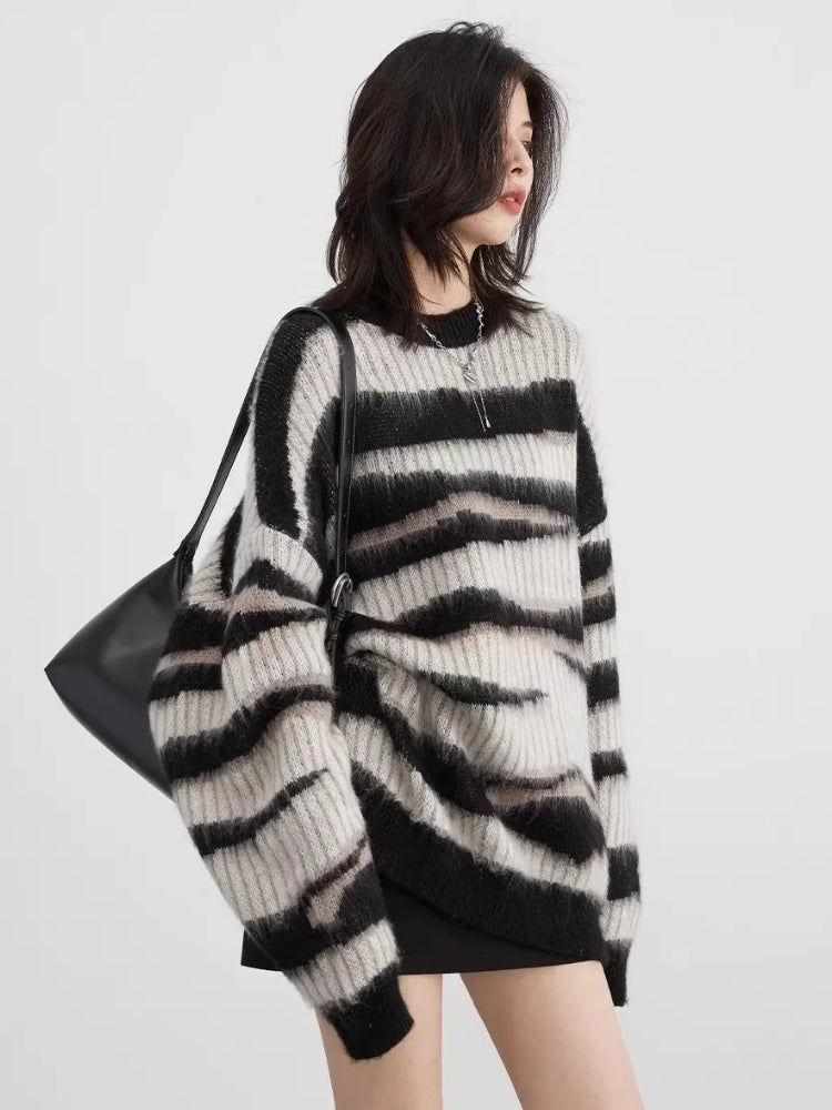 Y2K Zebra Knitted Sweater
