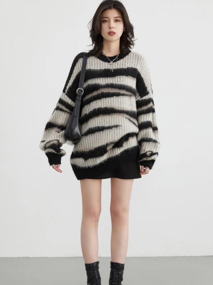 Y2K Zebra Knitted Sweater