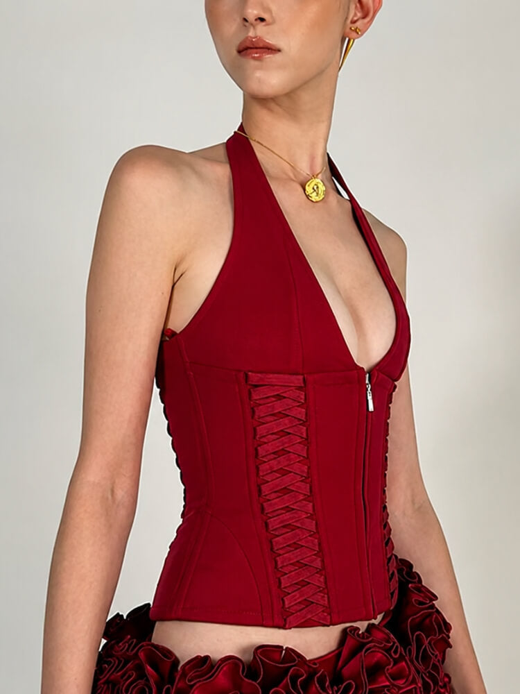 Y2K Zip Halter Top
