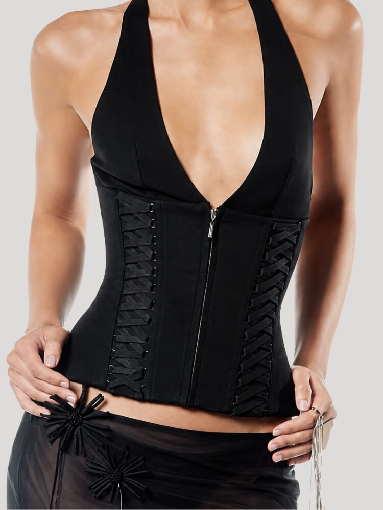 Y2K Zip Halter Top