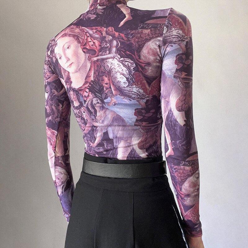 Top Mesh Graphique Floral Lacé Cyber y2k Vintage 2000's Top Mesh Graphique Floral Lacé Cyber y2k Vintage 2000's