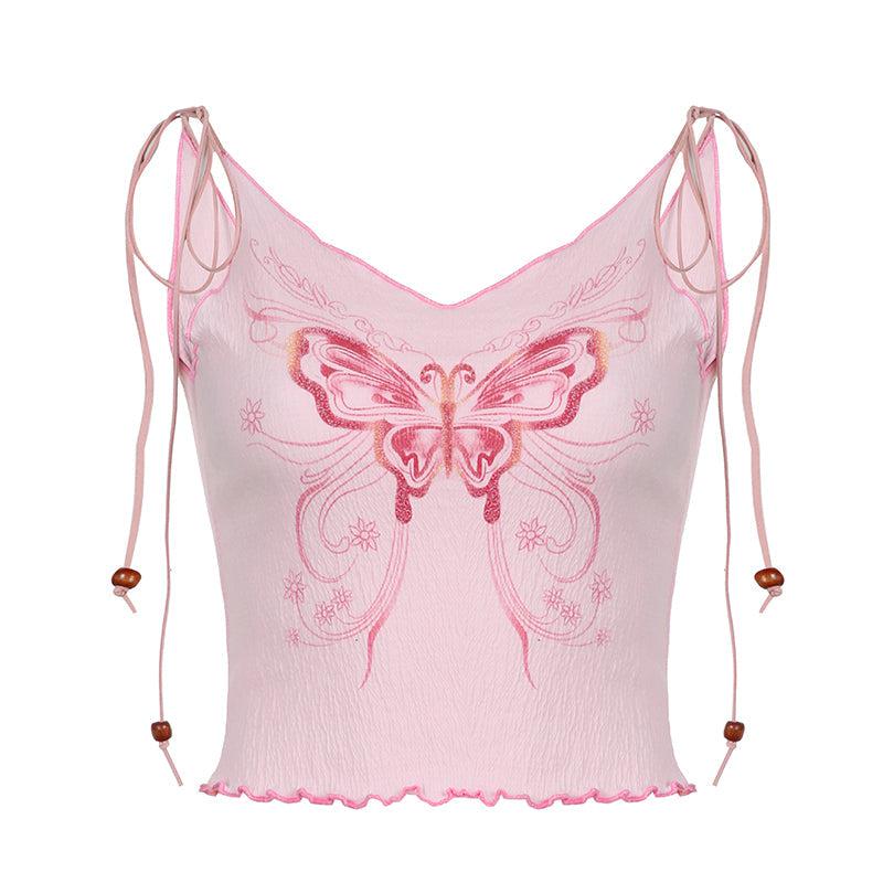 Y2K Butterfly Pink Crop Top - Pink / S