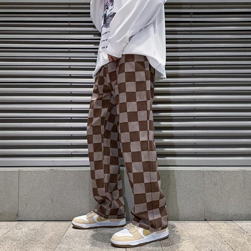 Y2K Checkered Pants - Brown / S