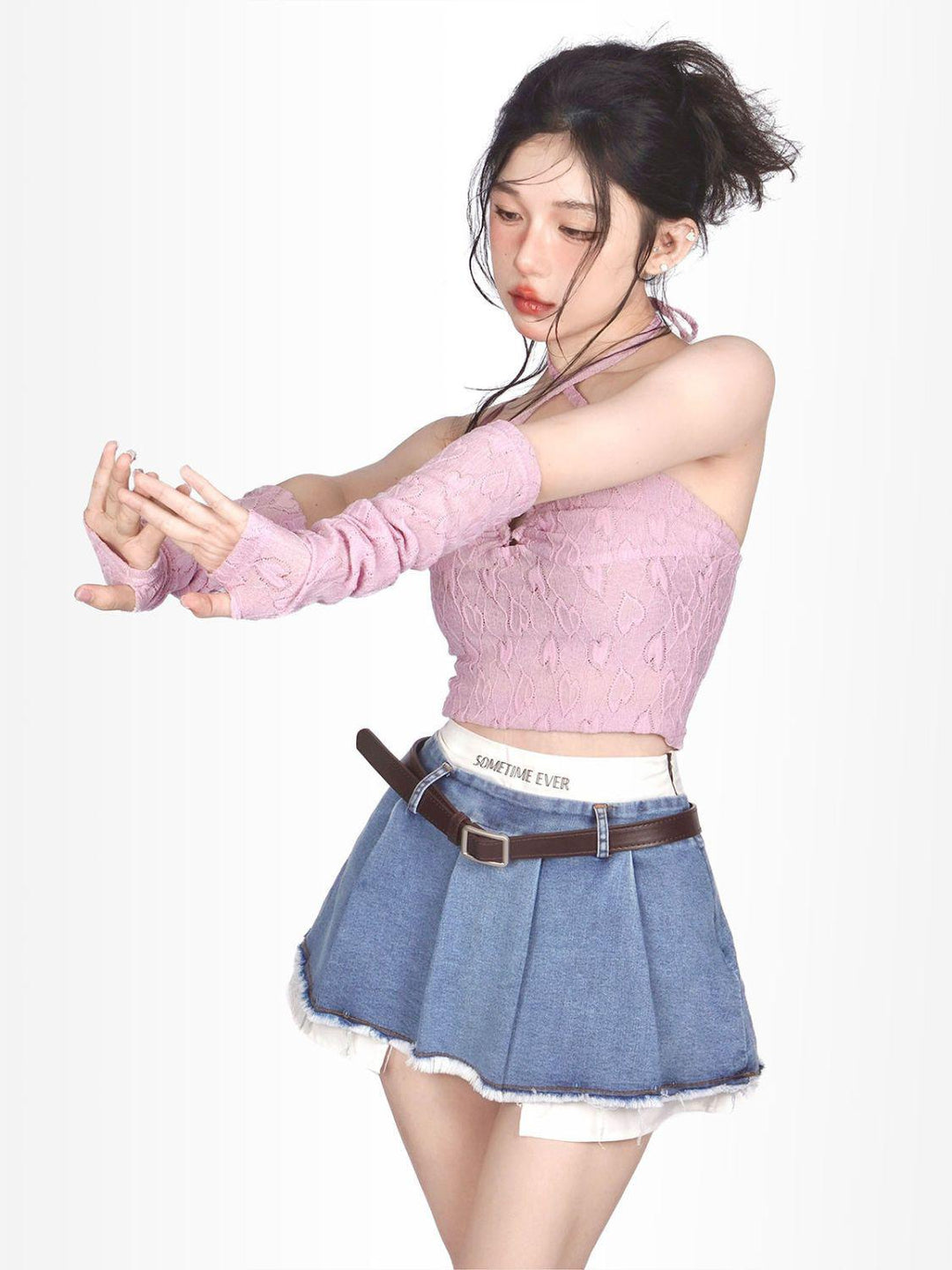Y2k Fake Two Piece Pleated Mini Skirt