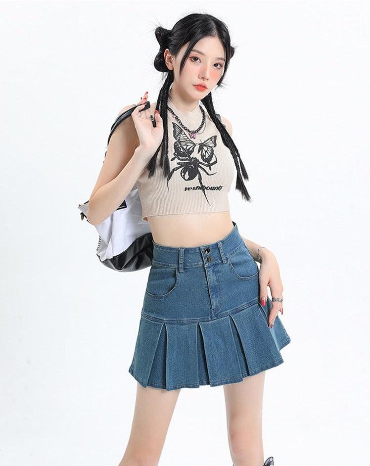 Y2K Denim Mini Skort (M)