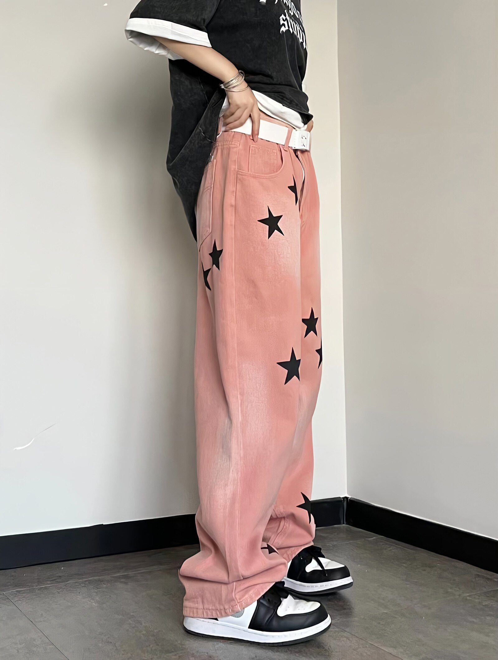 Star Print Denim Jeans, Blue Star Print Jeans, Baggy Pants Y2k Star