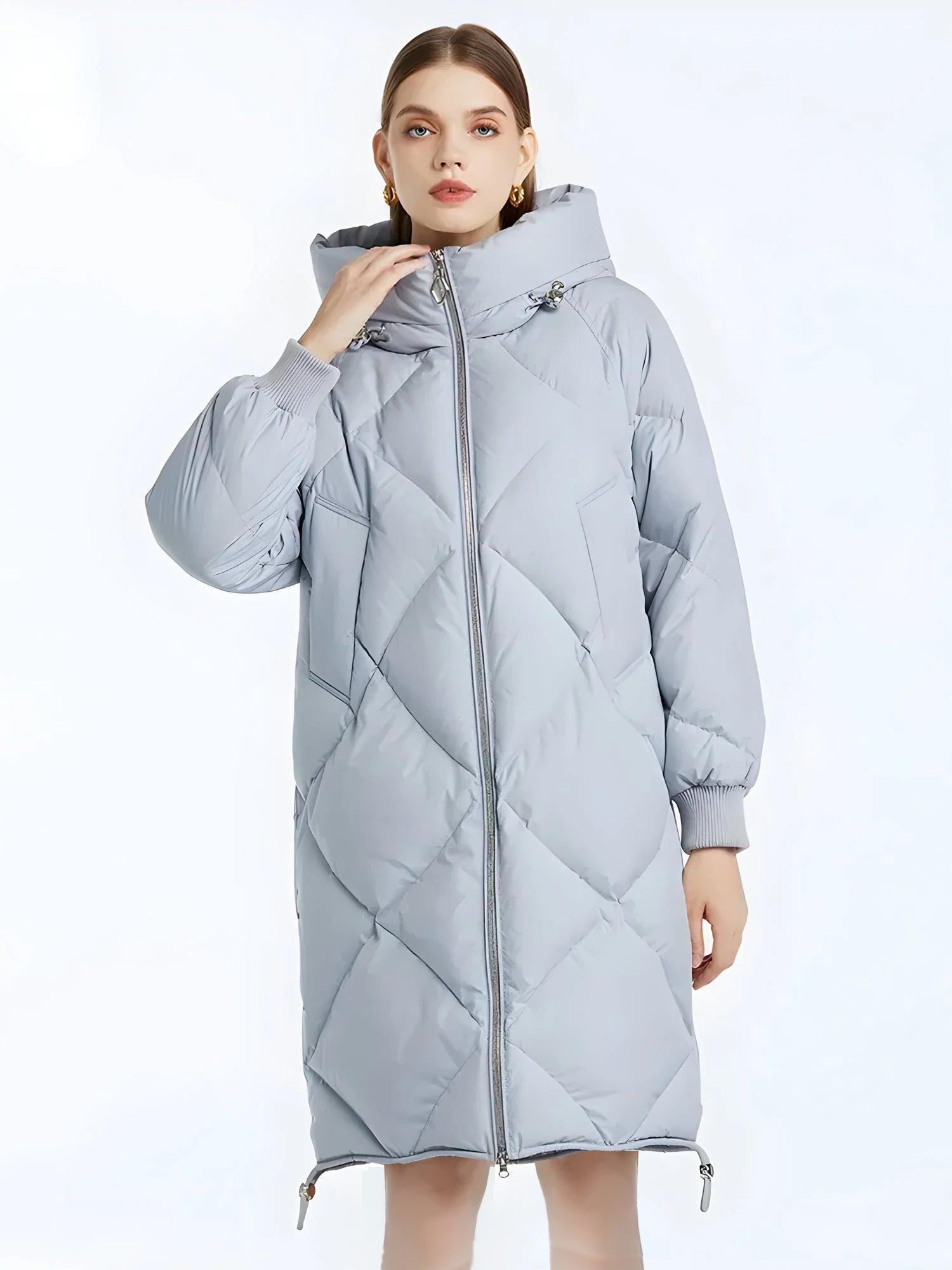 Hooded Zip-Up Long Puffer Coat