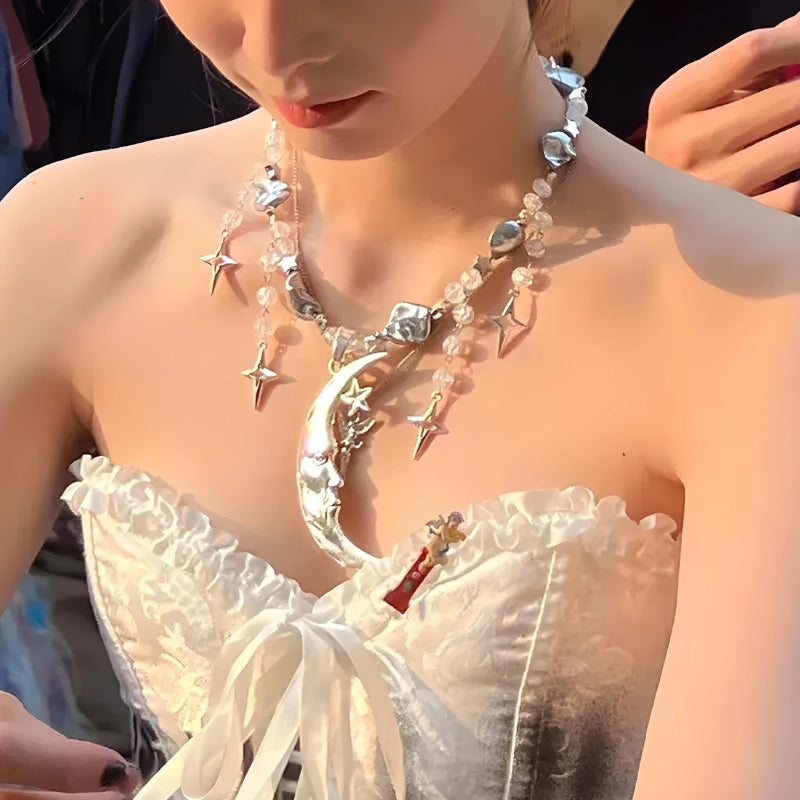 Soft Girl Moon & Stars Beaded Necklace