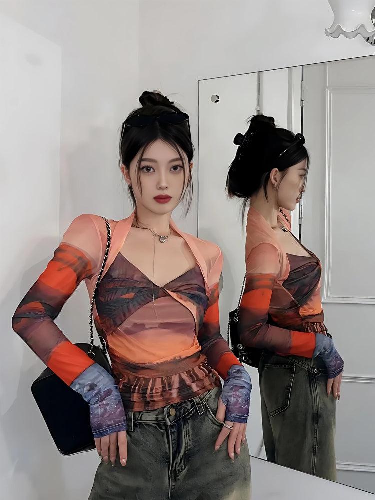 Y2K Sunset Mesh Top